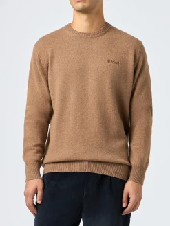 Beigefarbener Herrenpullover mit Rundhalsausschnitt und St. Barth-Stickerei