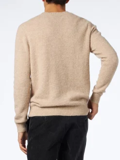 Beigefarbener Herrenpullover aus Stretchwolle mit St. Barth-Stickerei