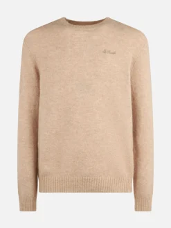 Beigefarbener Herrenpullover aus Stretchwolle mit St. Barth-Stickerei