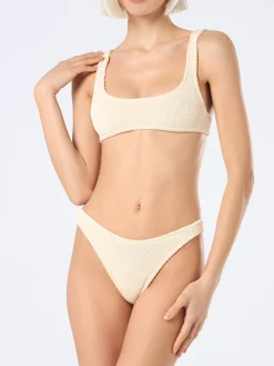 Beigefarbener klassischer Crinkle-Bralette-Bikini für Damen Naima Elise