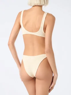 Beigefarbener klassischer Crinkle-Bralette-Bikini für Damen Naima Elise