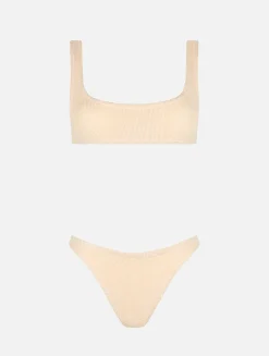 Beigefarbener klassischer Crinkle-Bralette-Bikini für Damen Naima Elise