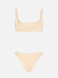 Beigefarbener klassischer Crinkle-Bralette-Bikini für Damen Naima Elise