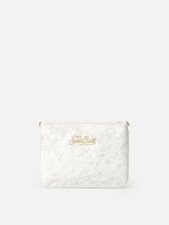 Beigefarbener Parisienne-Beutel aus Chenille mit Kette