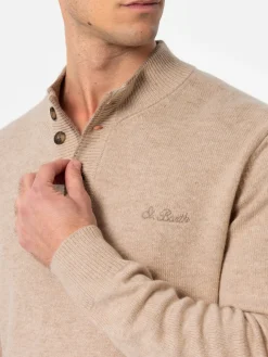 Beigefarbener Polopullover Dorian aus Kaschmirmischung für Herren