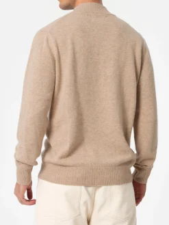 Beigefarbener Polopullover Dorian aus Kaschmirmischung für Herren