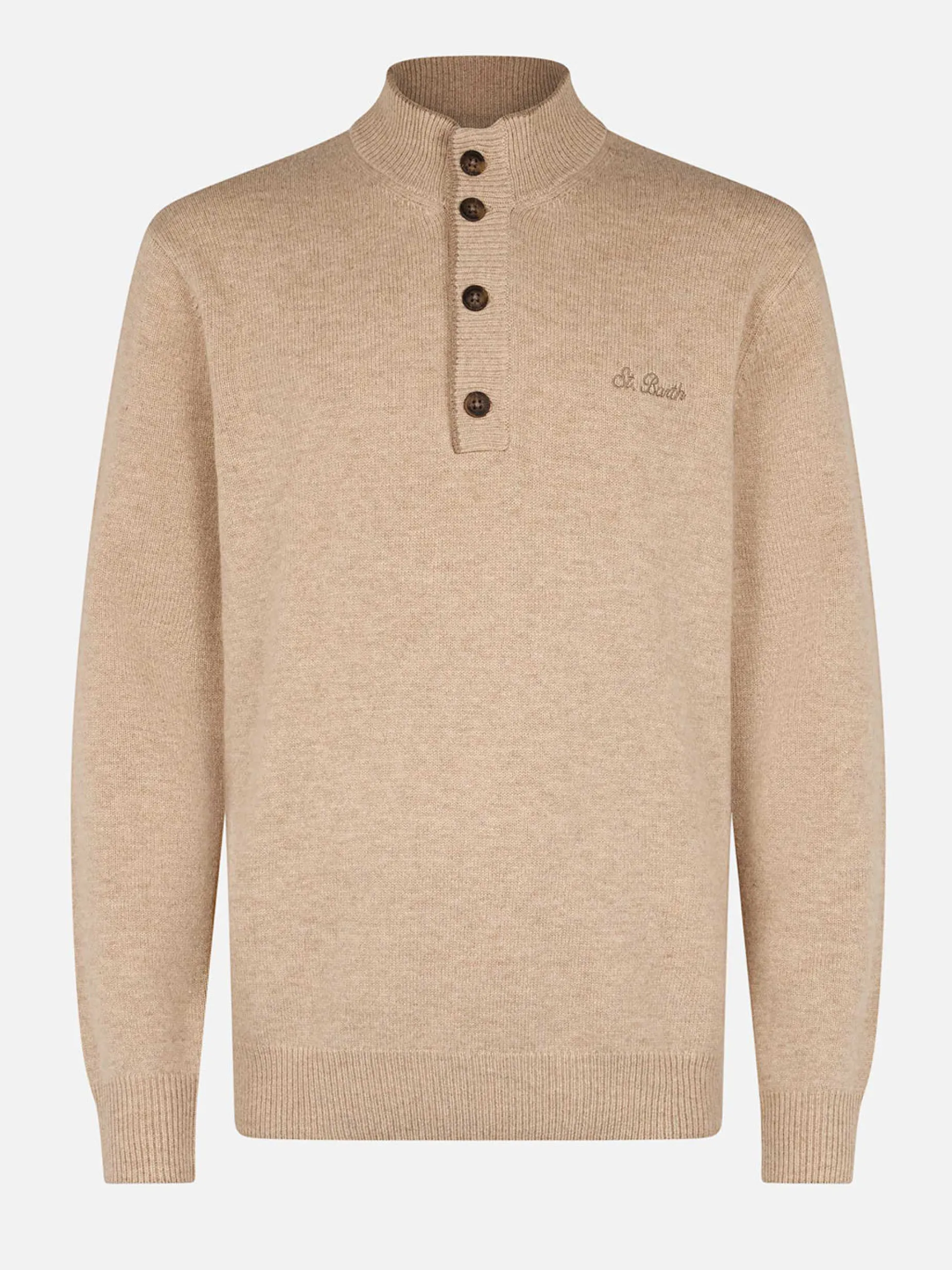 Beigefarbener Polopullover Dorian aus Kaschmirmischung für Herren