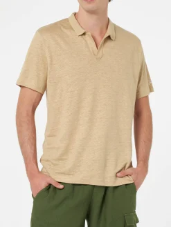 Beigefarbenes Herren-Leinen-Poloshirt Fraser