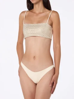 Beiger Bandeau-Bikini Athena Naomi für Damen mit Strasssteinen