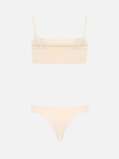 Beiger Bandeau-Bikini Athena Naomi für Damen mit Strasssteinen
