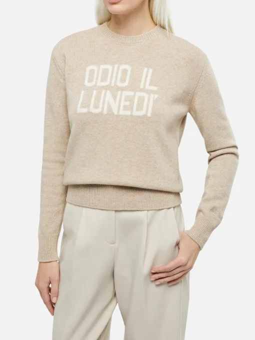 Beiger Damenpullover New Queen mit Odio il Lunedì-Aufdruck