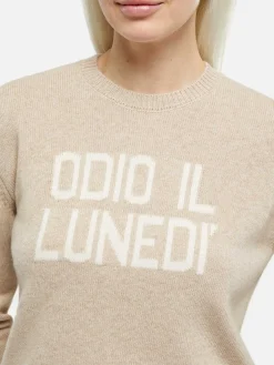 Beiger Damenpullover New Queen mit Odio il Lunedì-Aufdruck