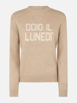 Beiger Damenpullover New Queen mit Odio il Lunedì-Aufdruck