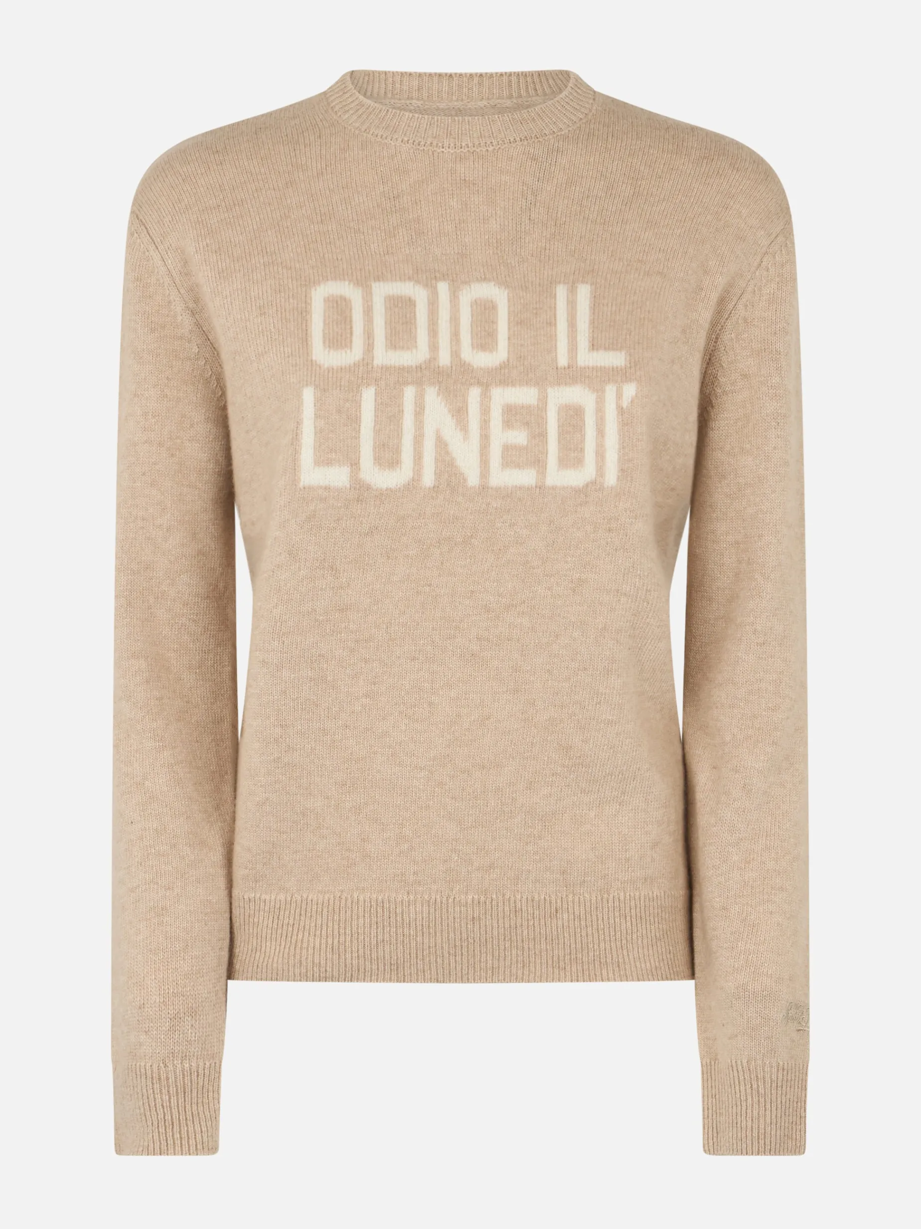 Beiger Damenpullover New Queen mit Odio il Lunedì-Aufdruck