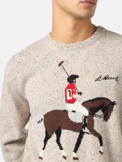 Beiger Herrenpullover Heron mit Moritz Polo-Stickerei