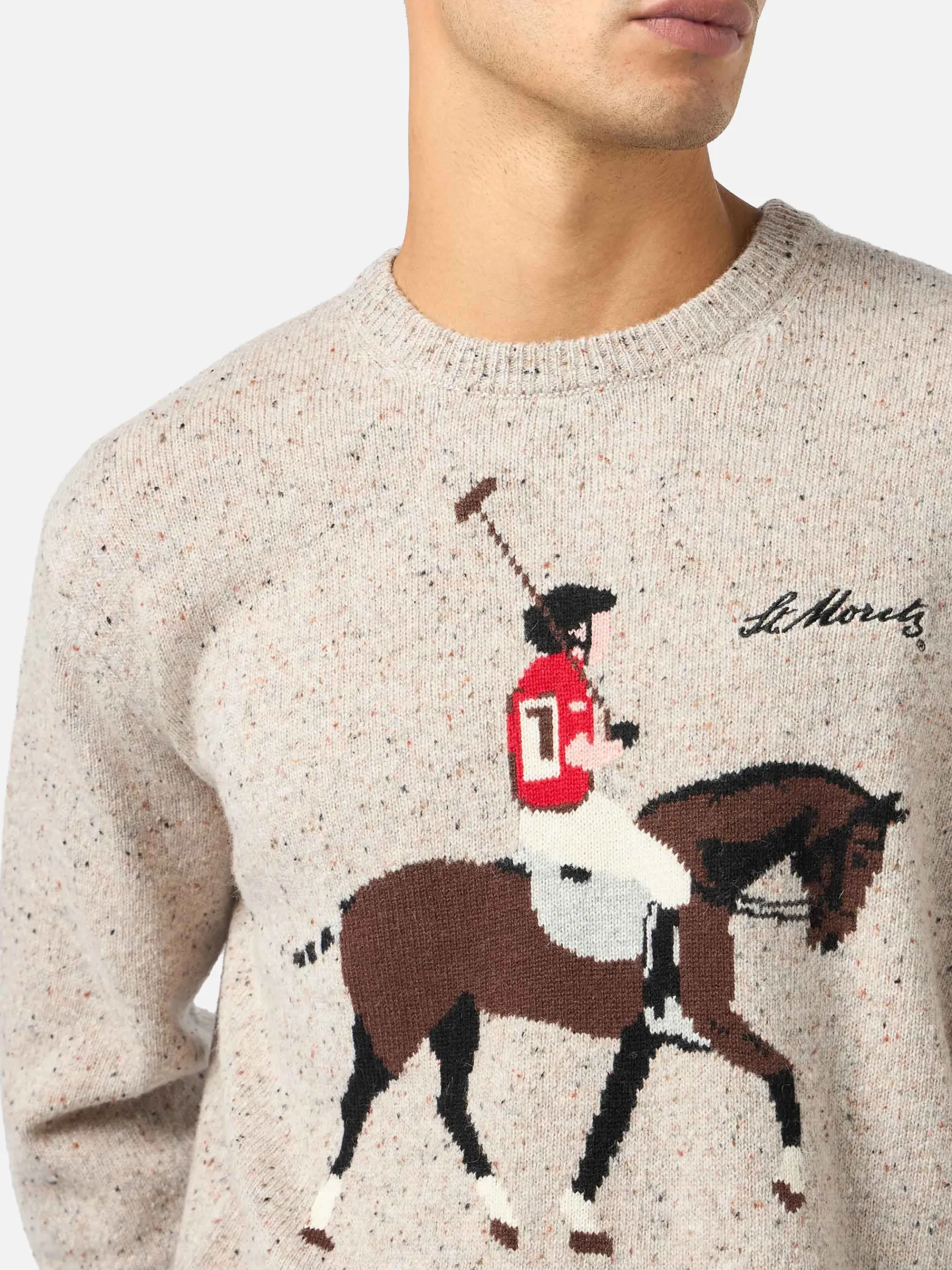 Beiger Herrenpullover Heron mit Moritz Polo-Stickerei