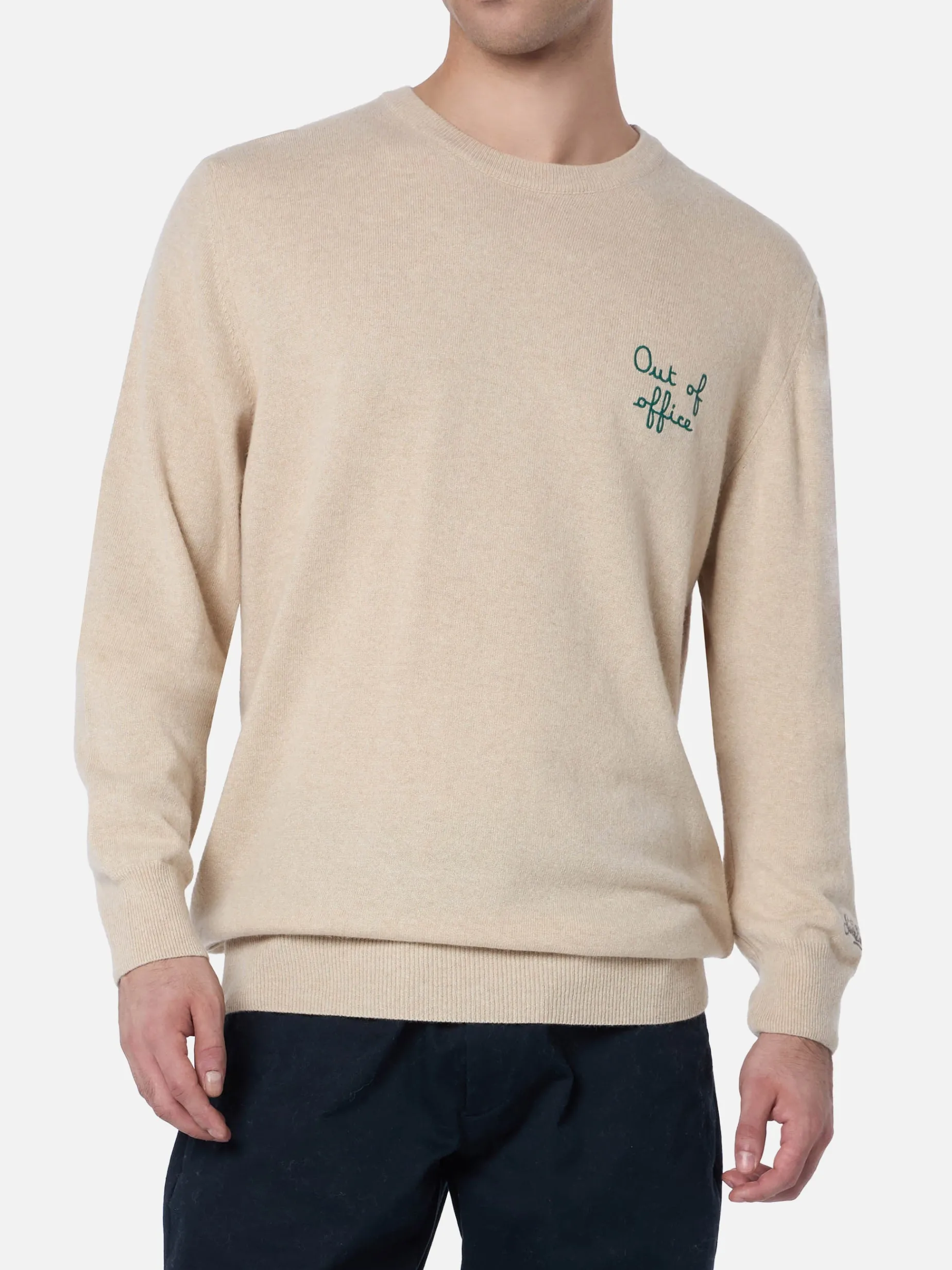 Beiger Herrenpullover Heron mit Abwesenheitsstickerei