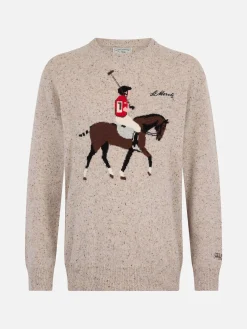 Beiger Herrenpullover Heron mit Moritz Polo-Stickerei