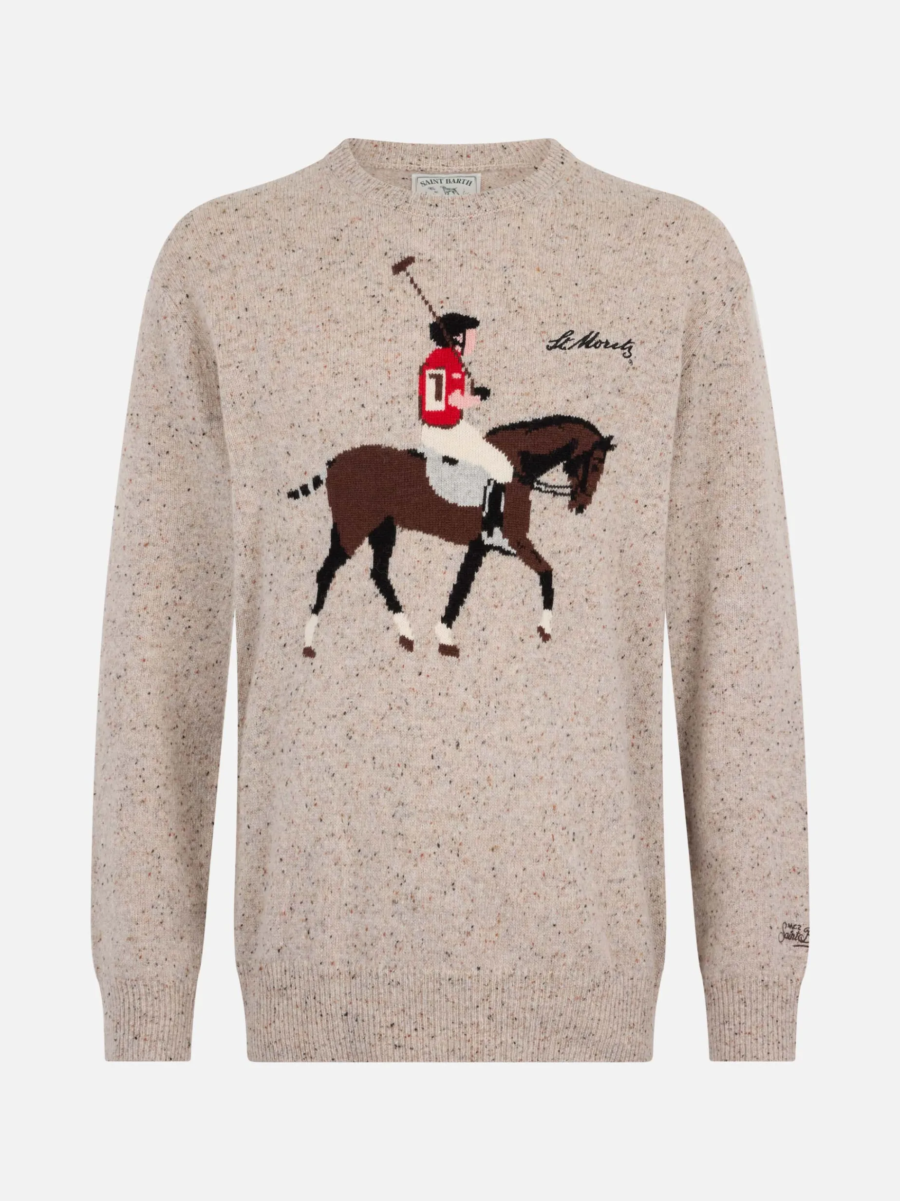 Beiger Herrenpullover Heron mit Moritz Polo-Stickerei