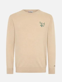 Beiger Herrenpullover Heron mit Abwesenheitsstickerei