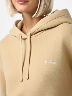 Beiges Damen-Sweatshirt aus Fleece-Baumwolle mit Kapuze Mindy