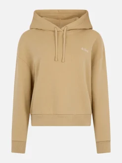 Beiges Damen-Sweatshirt aus Fleece-Baumwolle mit Kapuze Mindy