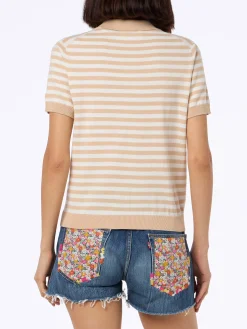 Beiges gestreiftes Strickpolo für Damen Evonne