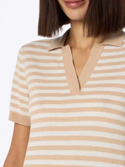 Beiges gestreiftes Strickpolo für Damen Evonne