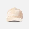 Beiges Samt-Baseball-Cap mit Strass-Verzierung