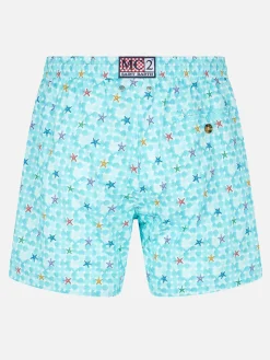 Bequeme Herren-Badeshorts aus Stretchstoff mit Seestern-Print