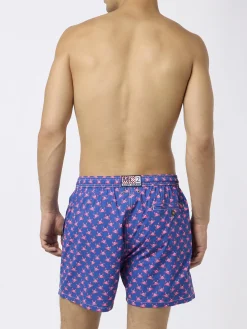 Bequeme Herren-Badeshorts aus leichtem Stoff mit Krabbenaufdruck