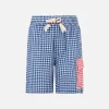 Bermudashorts aus Leinen in Vichy-Blau