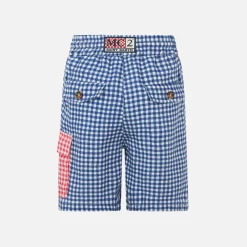 Bermudashorts aus Leinen in Vichy-Blau
