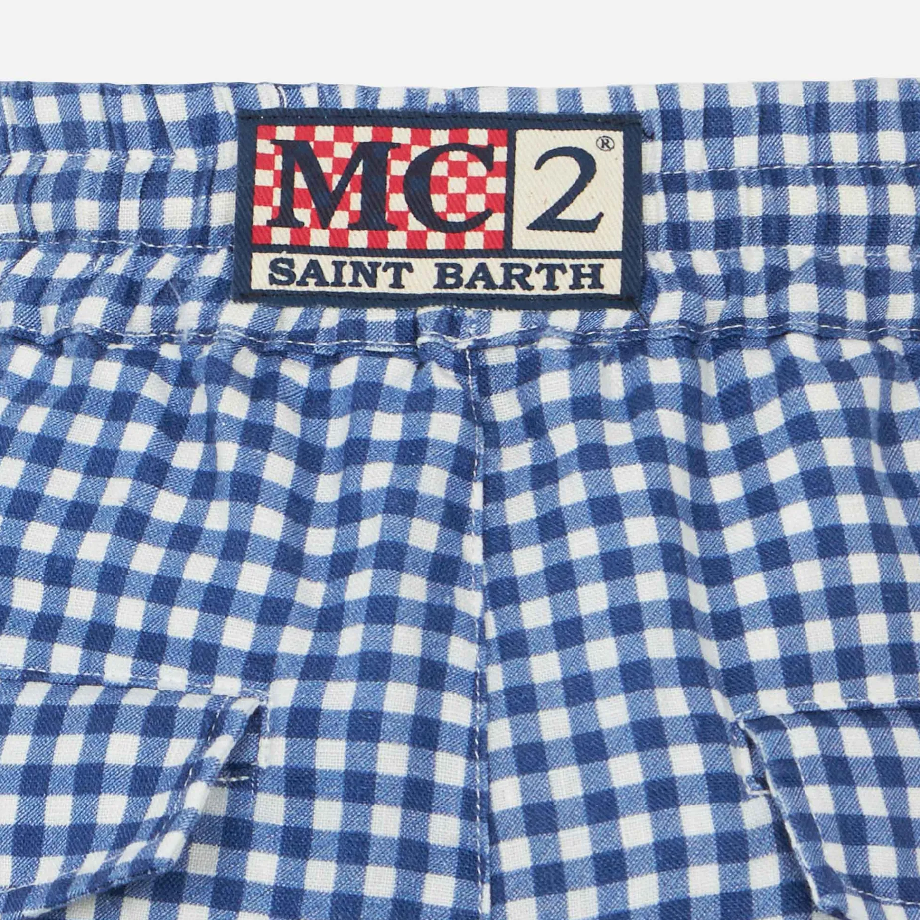 Bermudashorts aus Leinen in Vichy-Blau