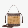 Beuteltasche aus Stroh mit braunen Monogrammdetails