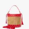 Beuteltasche aus Stroh mit roten Monogrammdetails