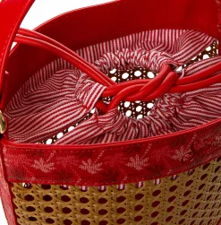Beuteltasche aus Stroh mit roten Monogrammdetails