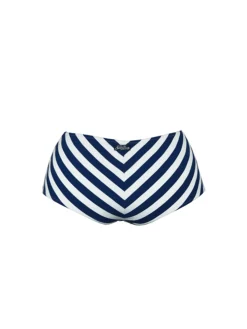 Bikini mit hohem Vintage-Badeanzug und blauem Streifenmuster
