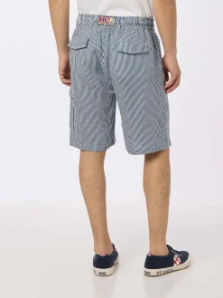 Blau gestreifte Leinen-Bermudashorts für Herren Marseille