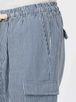 Blau gestreifte Leinen-Bermudashorts für Herren Marseille