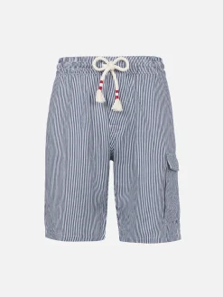 Blau gestreifte Leinen-Bermudashorts für Herren Marseille