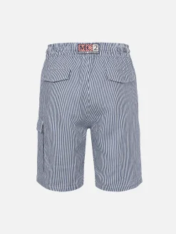 Blau gestreifte Leinen-Bermudashorts für Herren Marseille