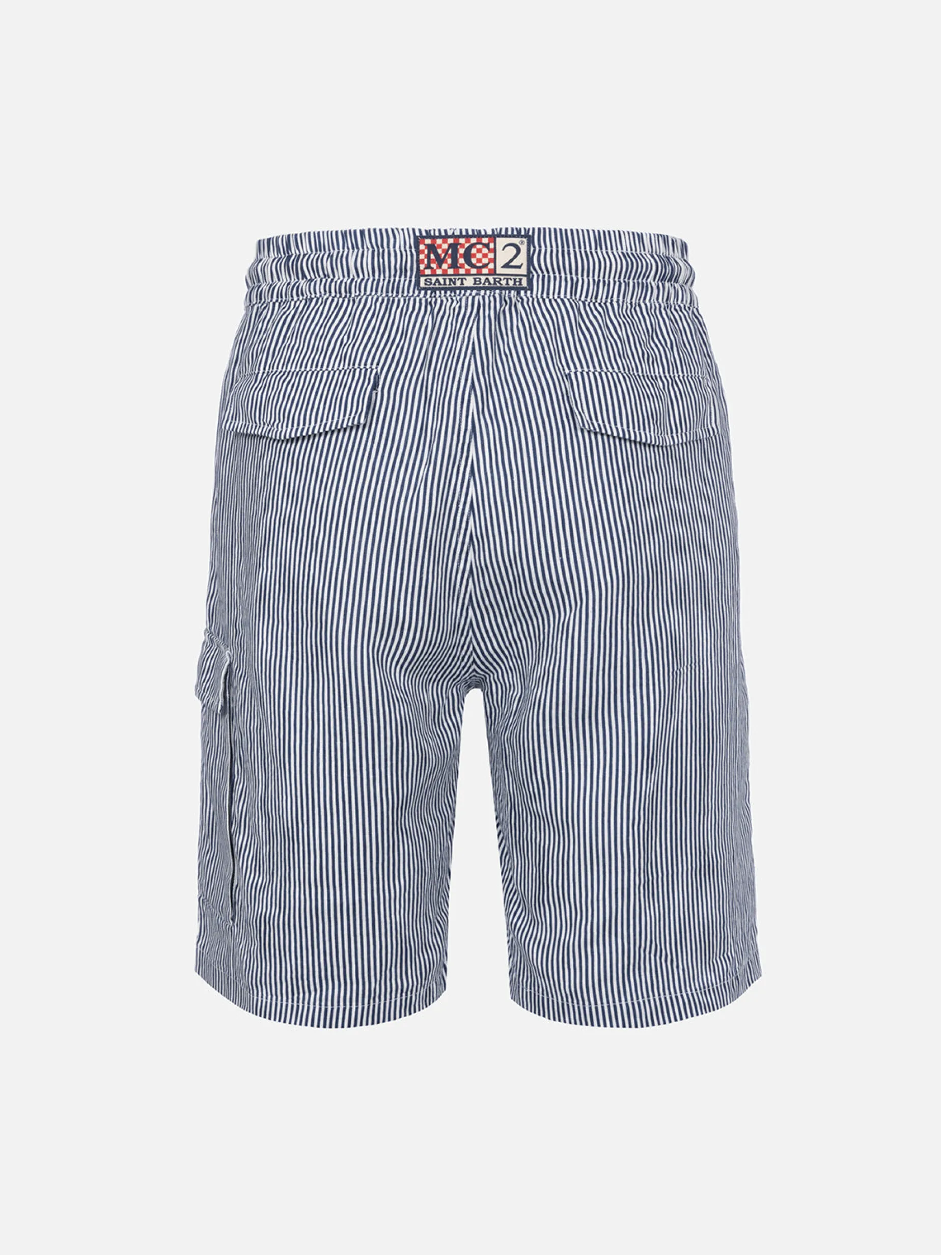 Blau gestreifte Leinen-Bermudashorts für Herren Marseille