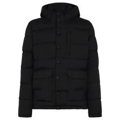 Blaue Daunenjacke mit Kapuze