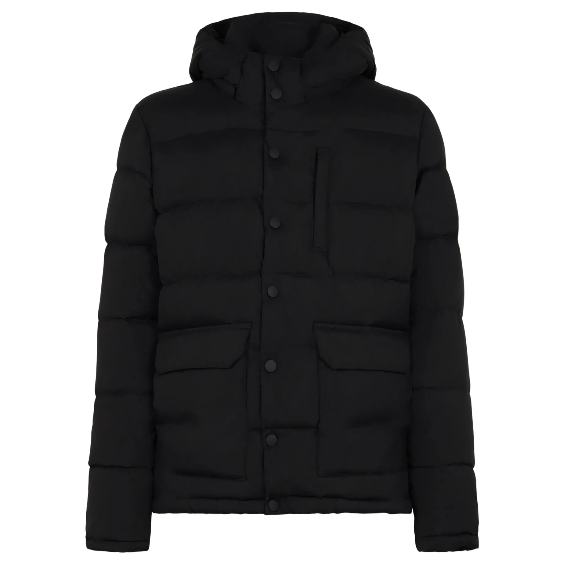 Blaue Daunenjacke mit Kapuze