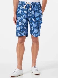 Blaue Herren-Bermudashorts aus Leinen mit Blumendruck