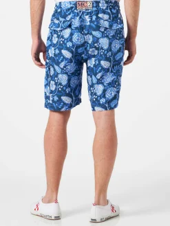 Blaue Herren-Bermudashorts aus Leinen mit Blumendruck