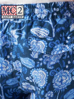 Blaue Herren-Bermudashorts aus Leinen mit Blumendruck