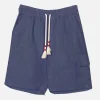 Blaue Leinen-Bermudashorts