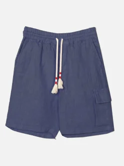 Blaue Leinen-Bermudashorts